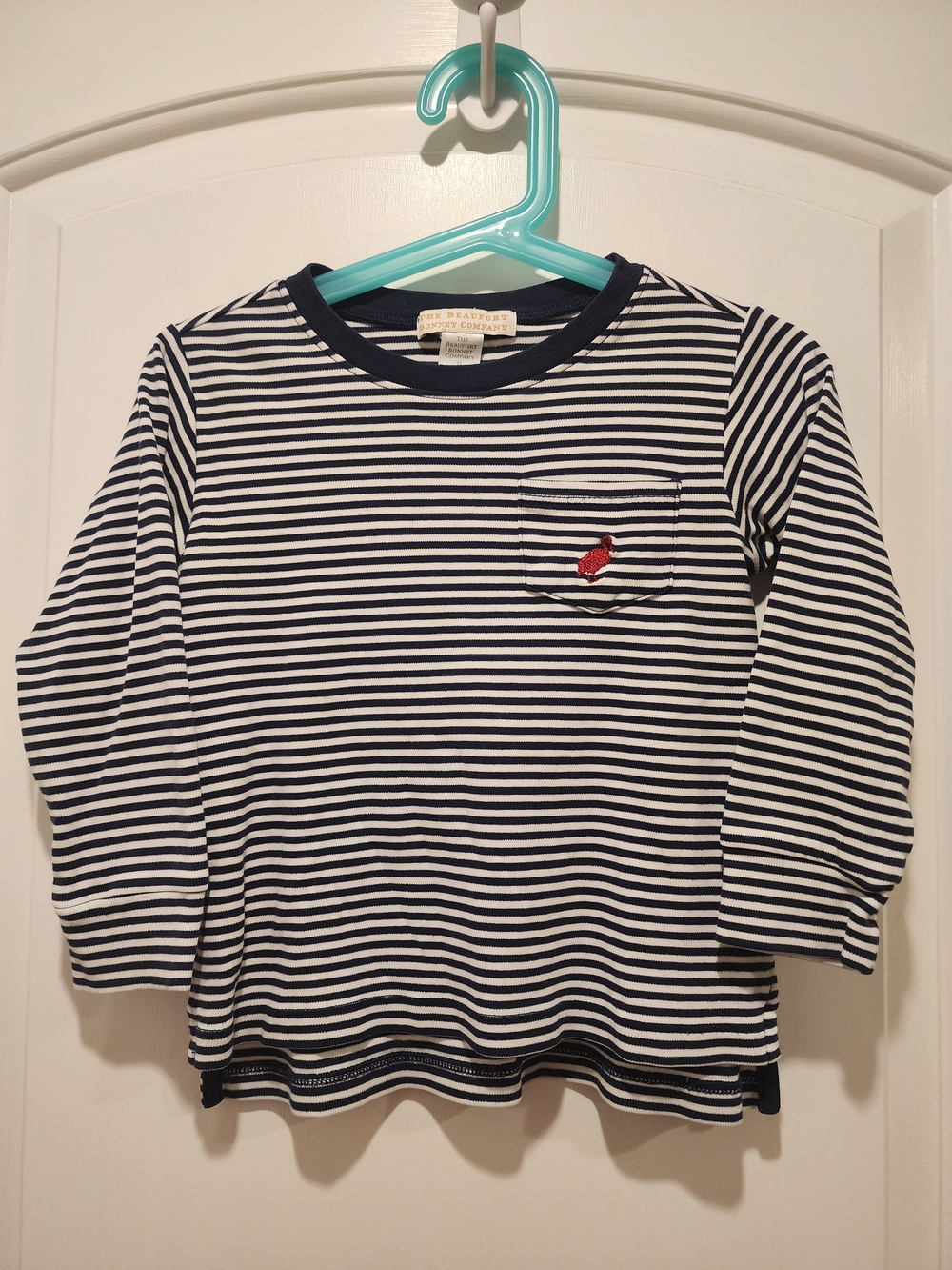 Striped Navy & White Long-Sleeve Kids Top with Pocket Accent 3T